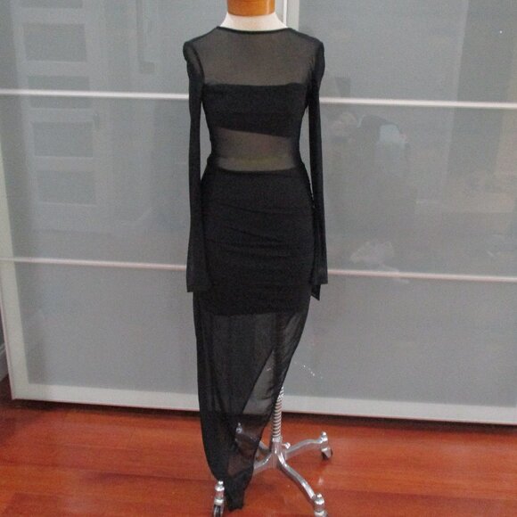 Lulus Long Sleeve Band Top Sheer Plunging Back Asymmetrical Hem - Picture 1 of 6